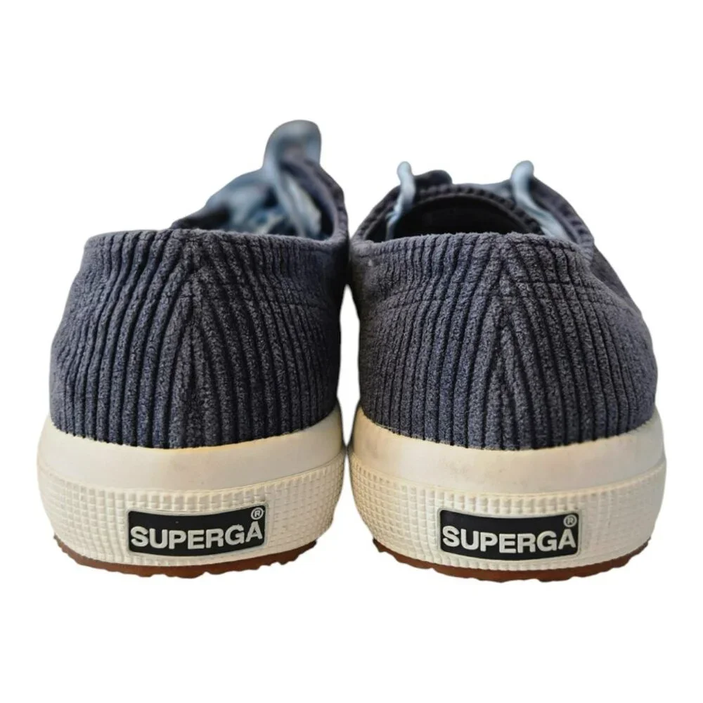 Superga Size 9.5 Sneakers Corduroy Blue Wide Stripe